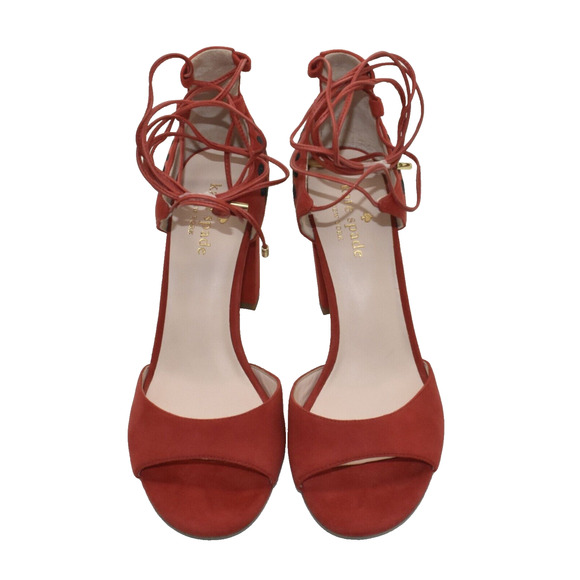 B0 NWOB KATE SPADE Red Suede Embroidered Accent Tie Block Heel Sandals Size 7 M - Picture 5 of 9
